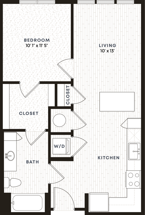 Floor plan for 1 bed, 1 bath, 680 sqft